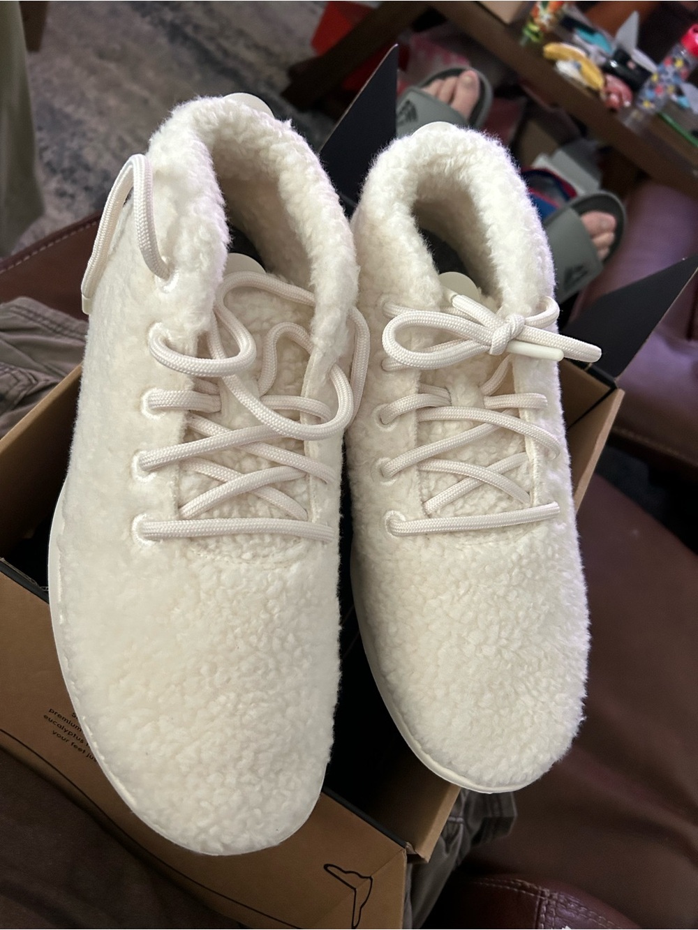 Wool runner up mizzle double fluff natural Cozy White Sherpa Lace-Up Sneakers.
